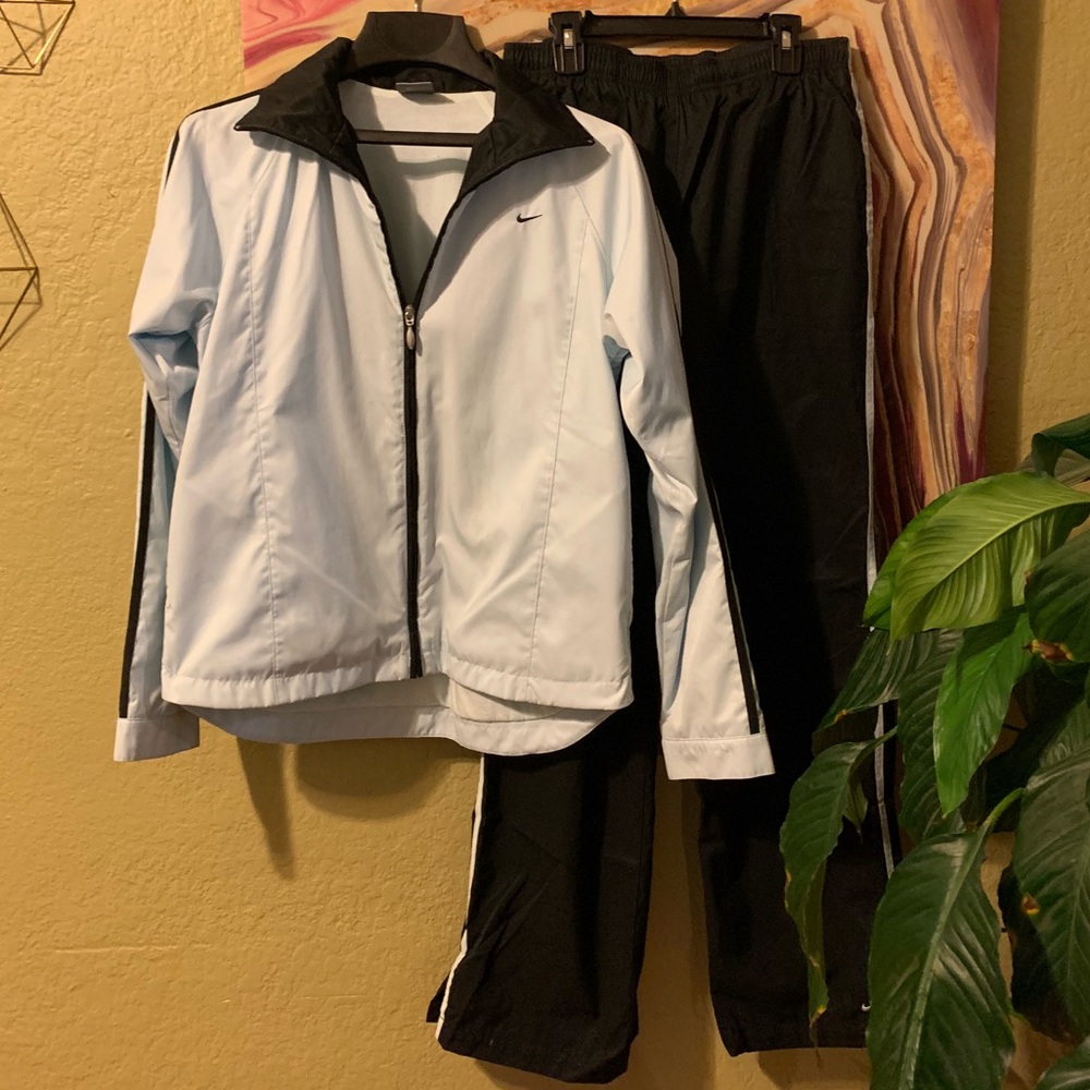 Nike light blue and black jacket and pants set M